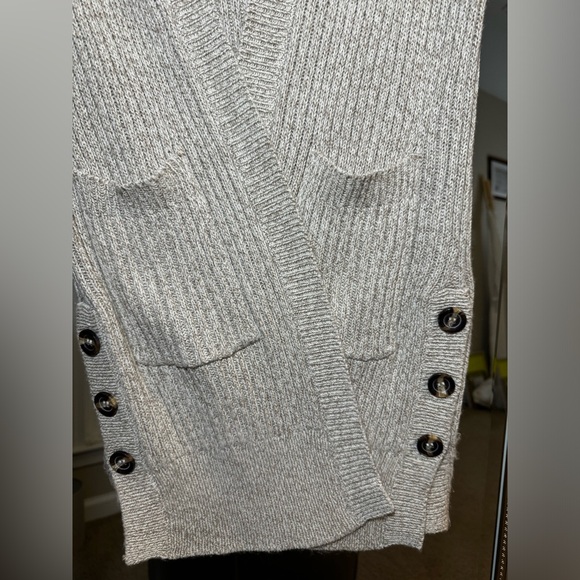 Alya Cream Ribbed Knit Open Cardigan w/ Elbow Patches & Chunky Buttons - Small - Picture 3 of 7